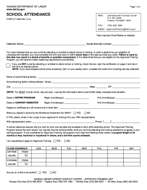 School Attendance, K BEN 317 Kansas Department of Labor  Form