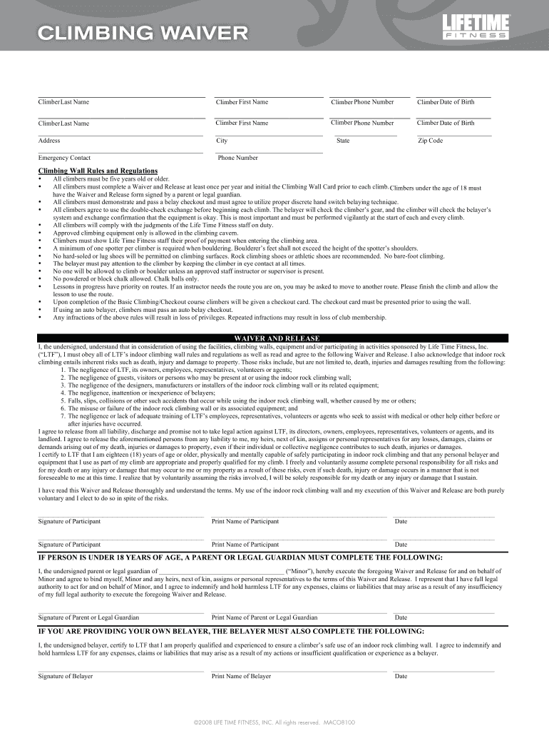 Lifetime Waiver  Form