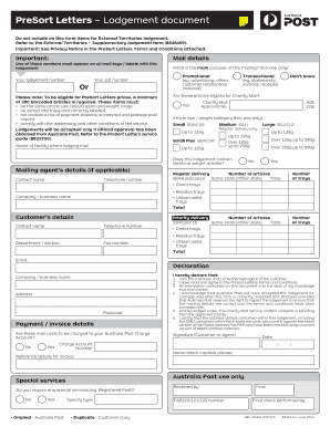 Presort Letters Lodgement Form Australia Post