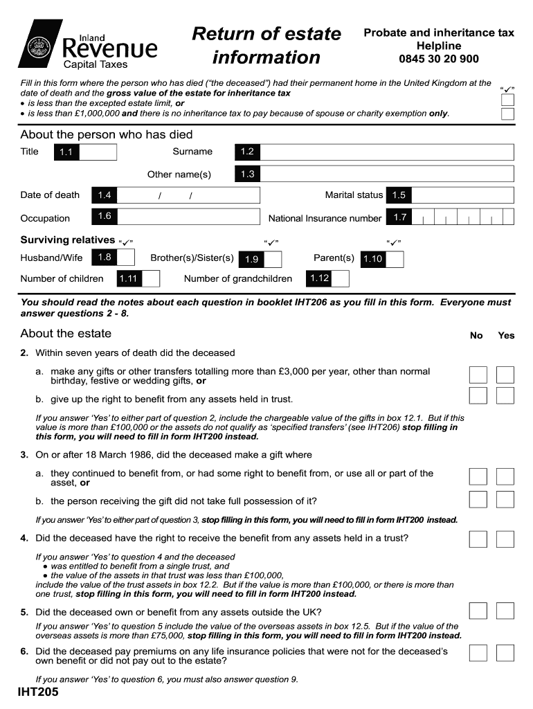 Examples of Completed Iht205  Form