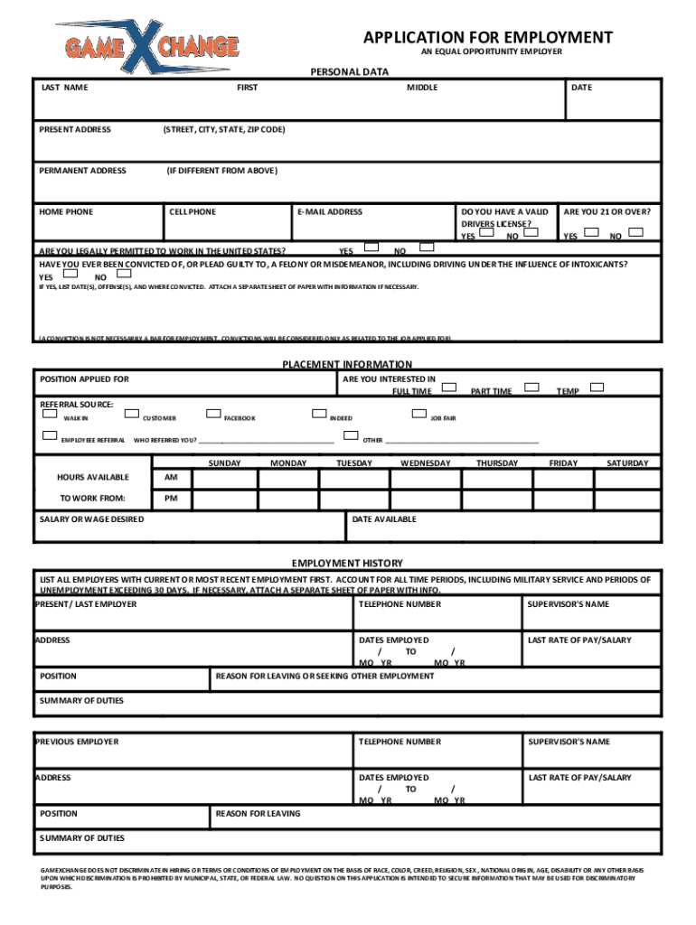 Game Exchange Application  Form