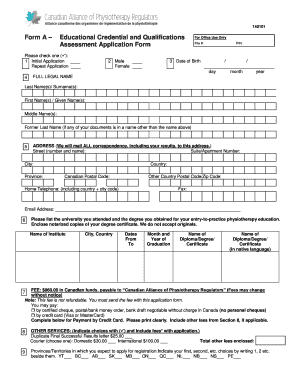 Canadian Alliance of Physiotherapy Regulators Forms