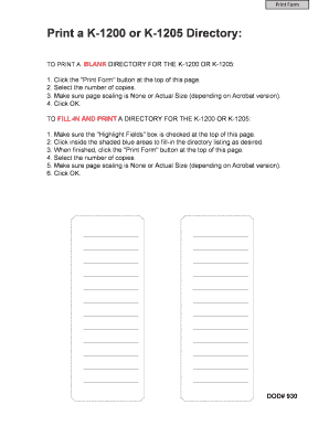 Print a K 1200 or K 1205 Directory Viking Electronics  Form