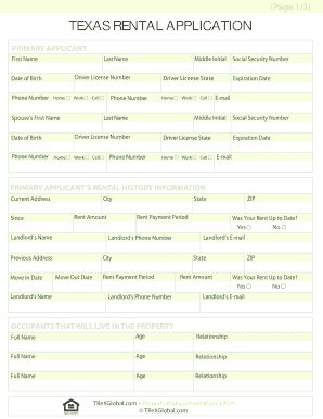 Texas Rental Application Form TReXGlobal Com