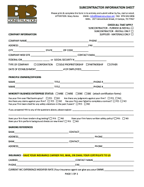 Subcontractor Information Form