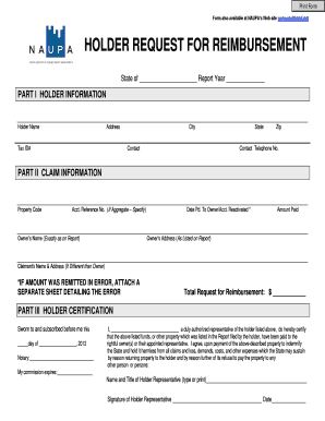 Naupa Holder Reimbursement Form