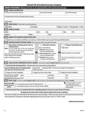 Colonial Life Request For Service Form Fill Out And Sign Printable Pdf Template Signnow
