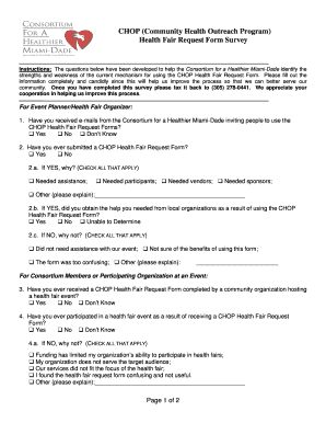 Health Fair Survey Questions  Form