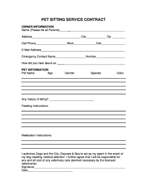Pet Sitter Contract Template Fill Out