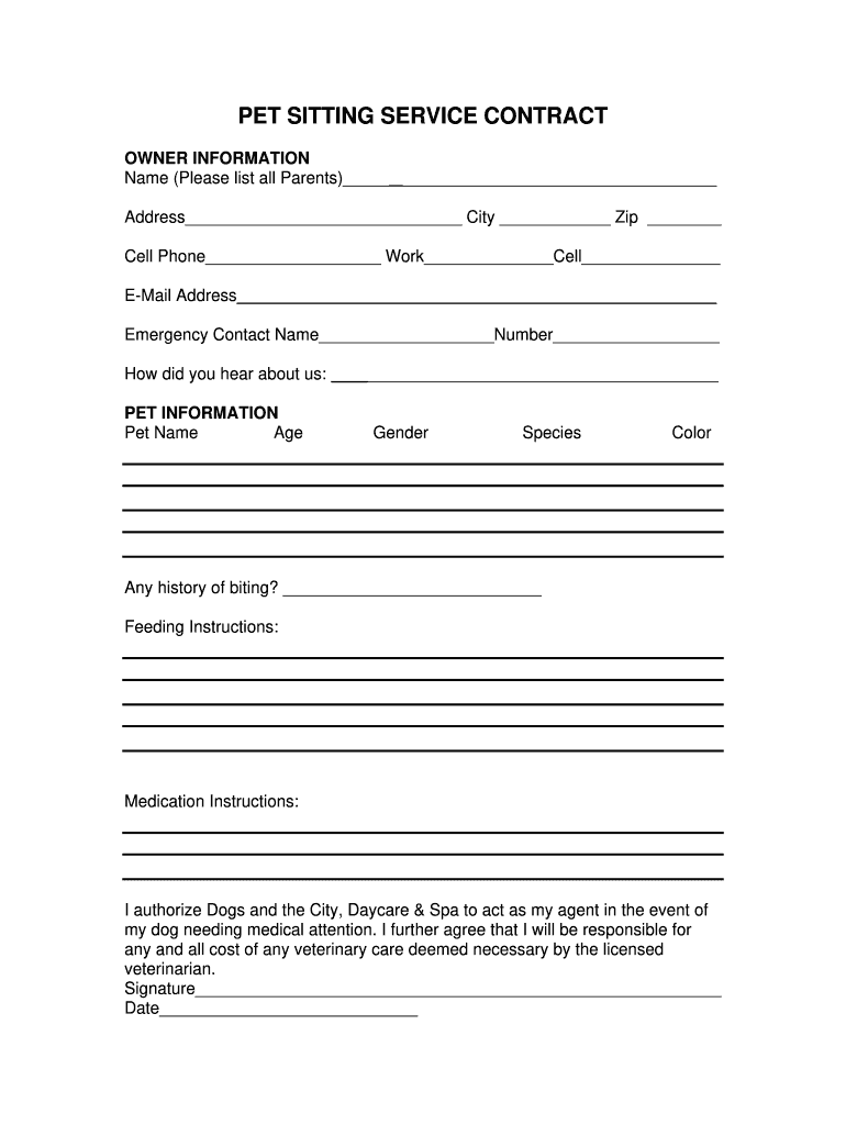 Pet Sitting Contract Pdf Fill Out And Sign Printable Pdf
