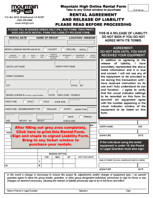 RENTAL AGREEMENT and RELEASE of LIABILITY Mountain High  Form