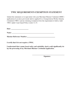 Twic Exemption Statement  Form