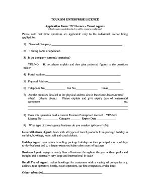 Tourism Licence Application Form