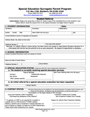 Sample Teacher Referral for Special Education  Form