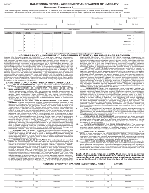 Atv Rental Agreement  Form