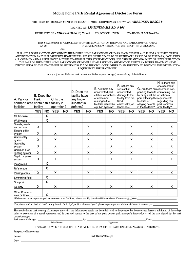 Mobile Home Park Form