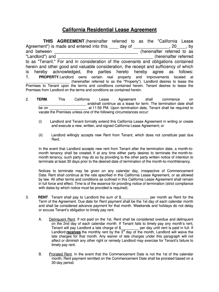  California Residential Lease Agreement Fillable 2013