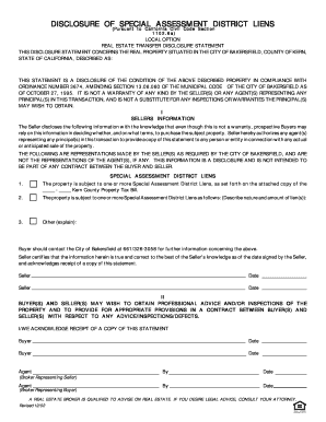 Disclosure of Special Assessment District Liens Bakersfield  Form