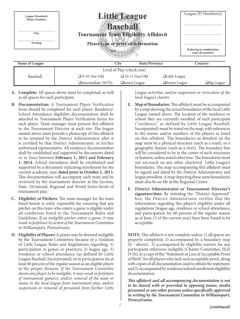 Team Eligibility  Form