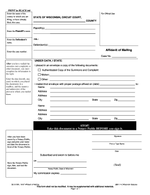 Affidavit of Mailing Wisconsin  Form