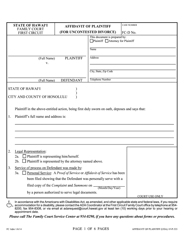  State of Hawaii Affidavit Forms 2014
