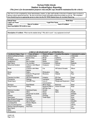 Durham Public Schools Student Accident Injury Reporting Form