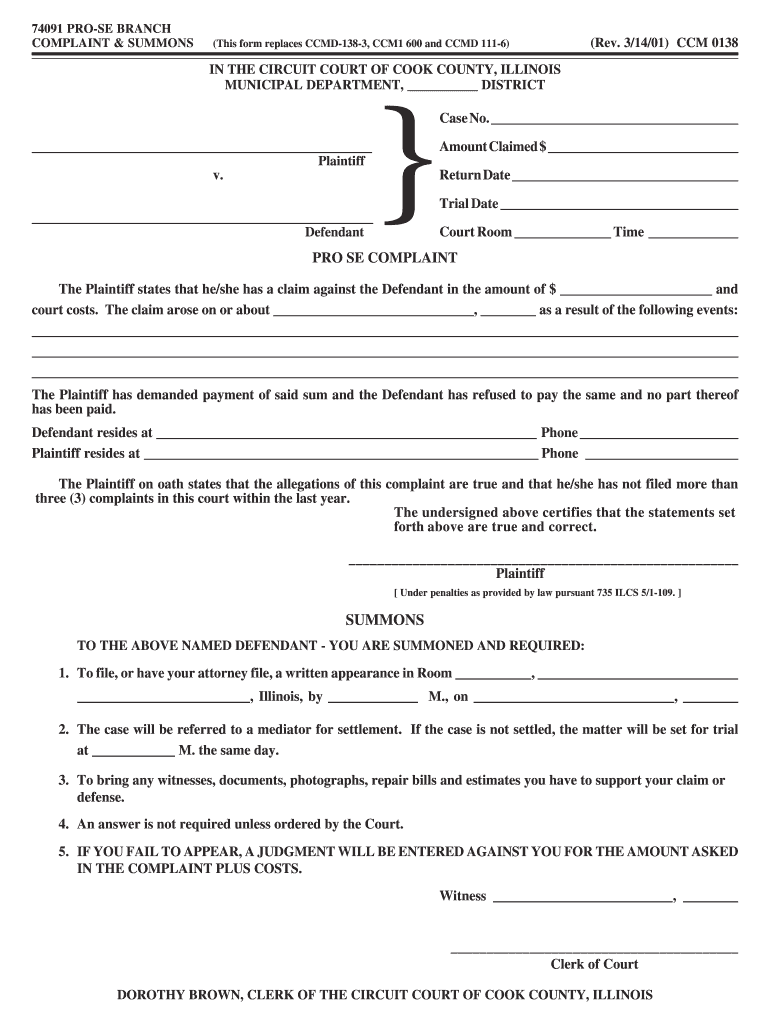  Cook County Form Ccm 0138 2001-2024