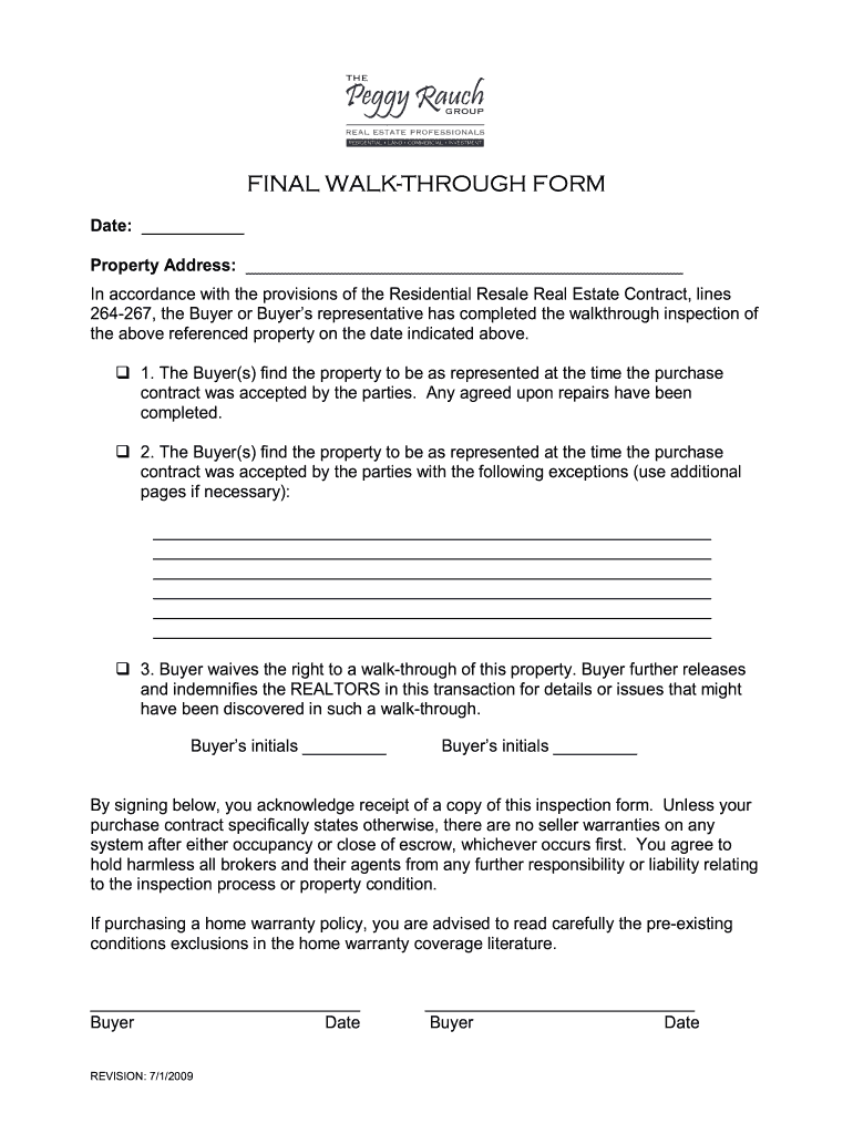  Residential Construction Walk through Inspection Sheet 2009-2024