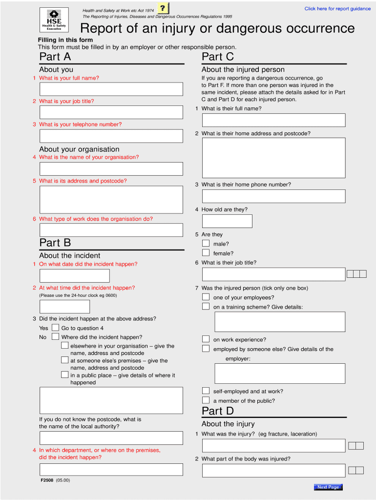 Riddor Form Example