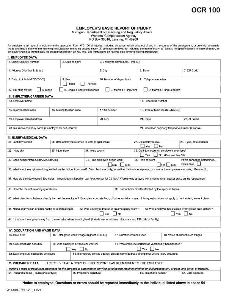 Workers Comp Form 100