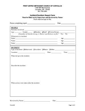 IncidentAccident Report Form First United Methodist Church Corvallisfumc