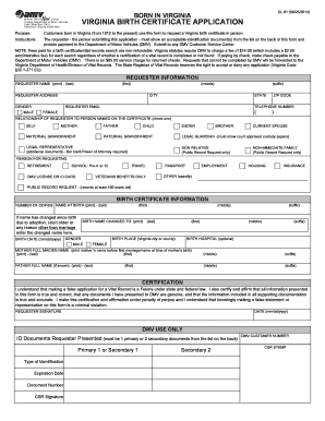 Virginia Birth Certificate Template  Form