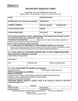 Mvcc Transcripts  Form