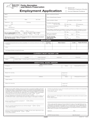 Nys Parks Employment Application Part 1  Form