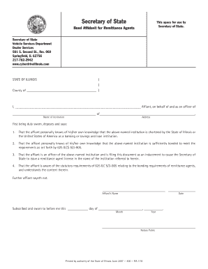 Bond Affidavit for Remittance Agents the Official Website  Form