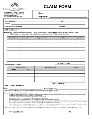 Claim Form Rocky Mountain Reserve