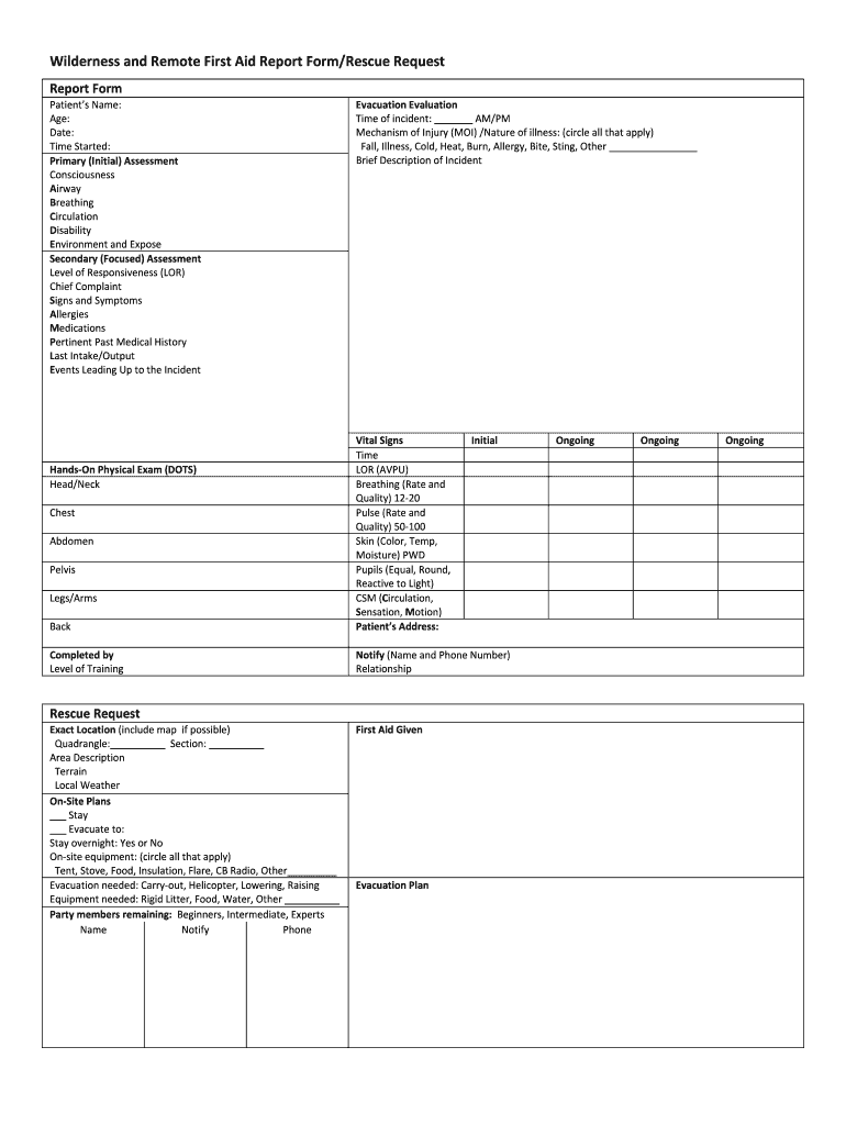 Wilderness First Aid Patient Assessment Form