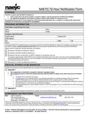 Naeyc 72 Hour Notification Form