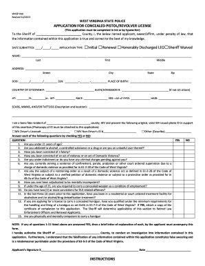 WEST VIRGINIA STATE POLICE APPLICATION for CONCEALED PISTOL  Form