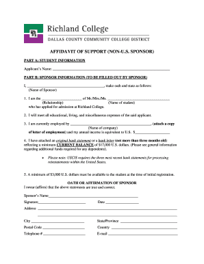 Richland College Sponsorshio for International Studenys  Form