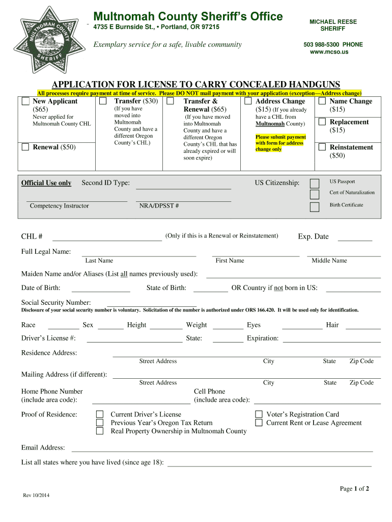  Multnomah County Concealed Carry 2014-2024