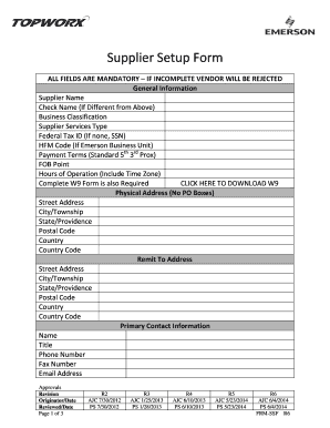 Supplier Setup Form Emerson Process Management