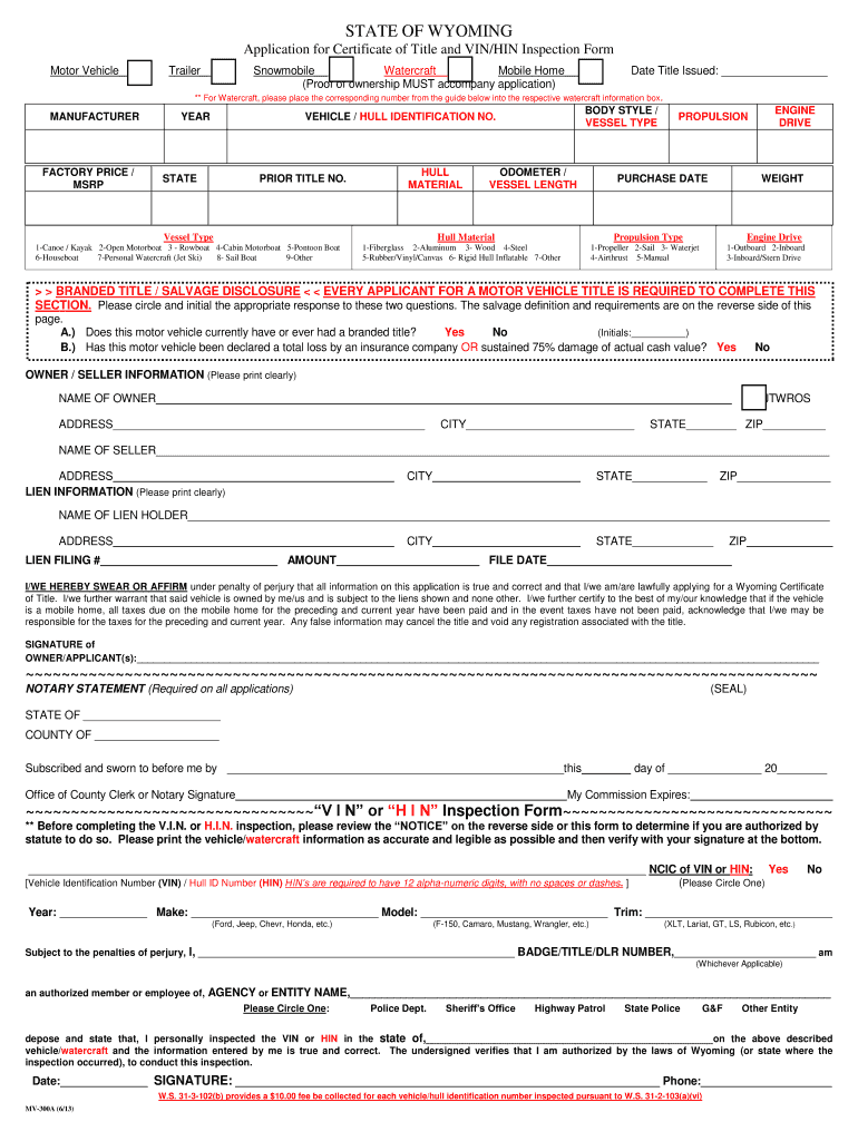  Wyoming Title Application 2013