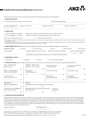 Anz Increase Credit Card Limit  Form