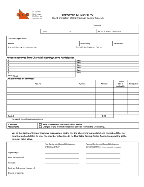 Monthly Report to Municipality Charity Utilization of Olg Charitable Gaming Proceeds  Form