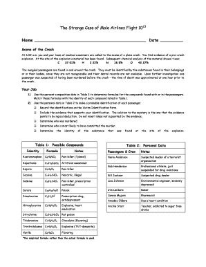 Mole Airlines Chemistry Answer Key  Form