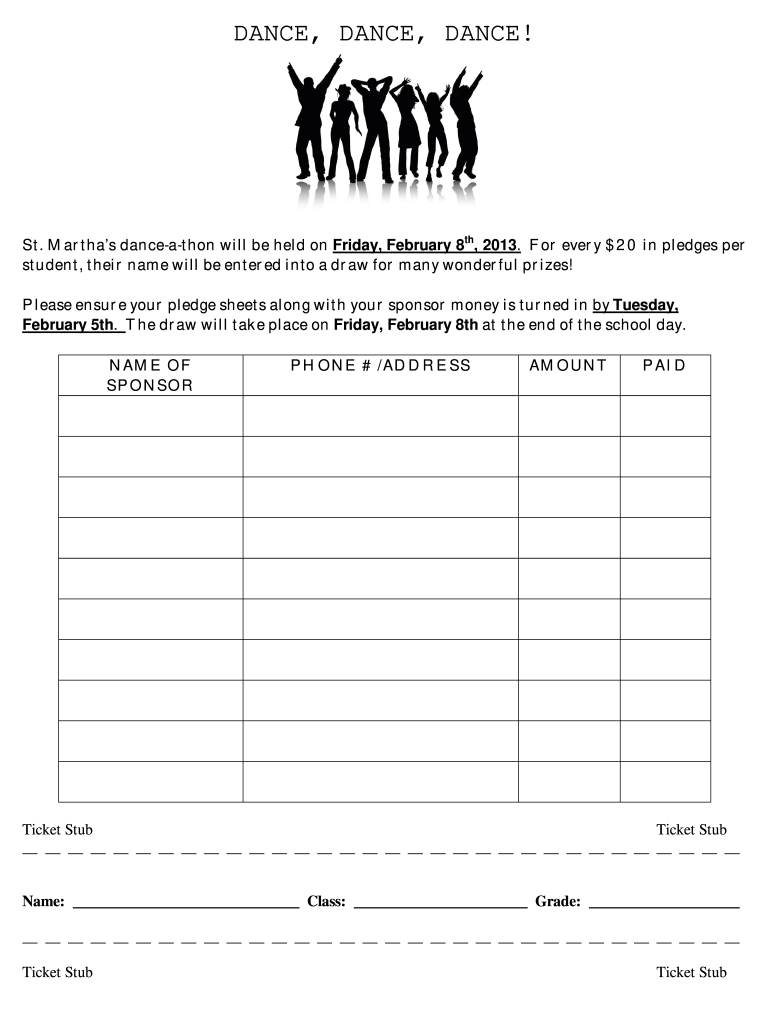 Sponsor Form Ticket Stub for Dance a Thon 1 PDF