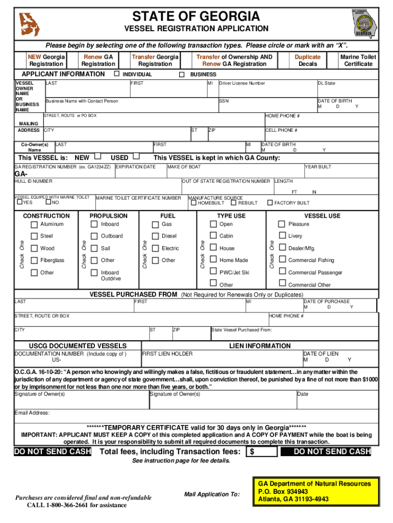 Ga Vessel Registration  Form