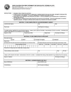 Application for Replacement or Duplicate License Plate  Form