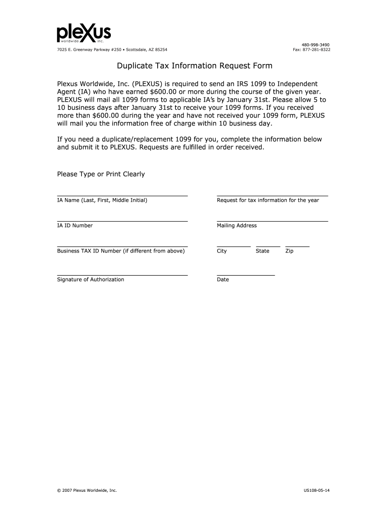 Plexus 1099  Form